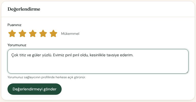 Değerlendirme formu: yıldız puanı ve yorum