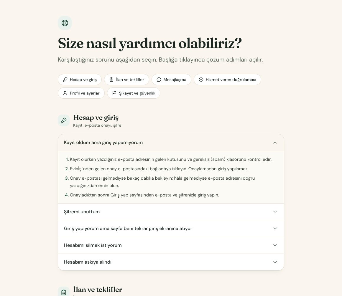 Destek sayfası, sorun başlıkları ve çözüm adımları