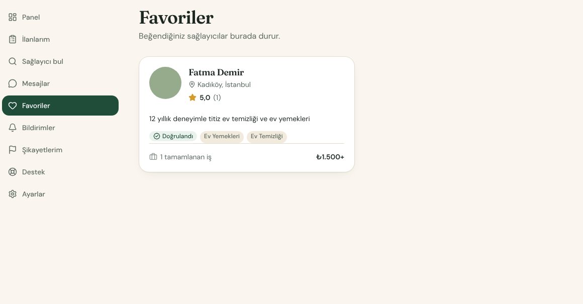 Favori sağlayıcılar sayfası