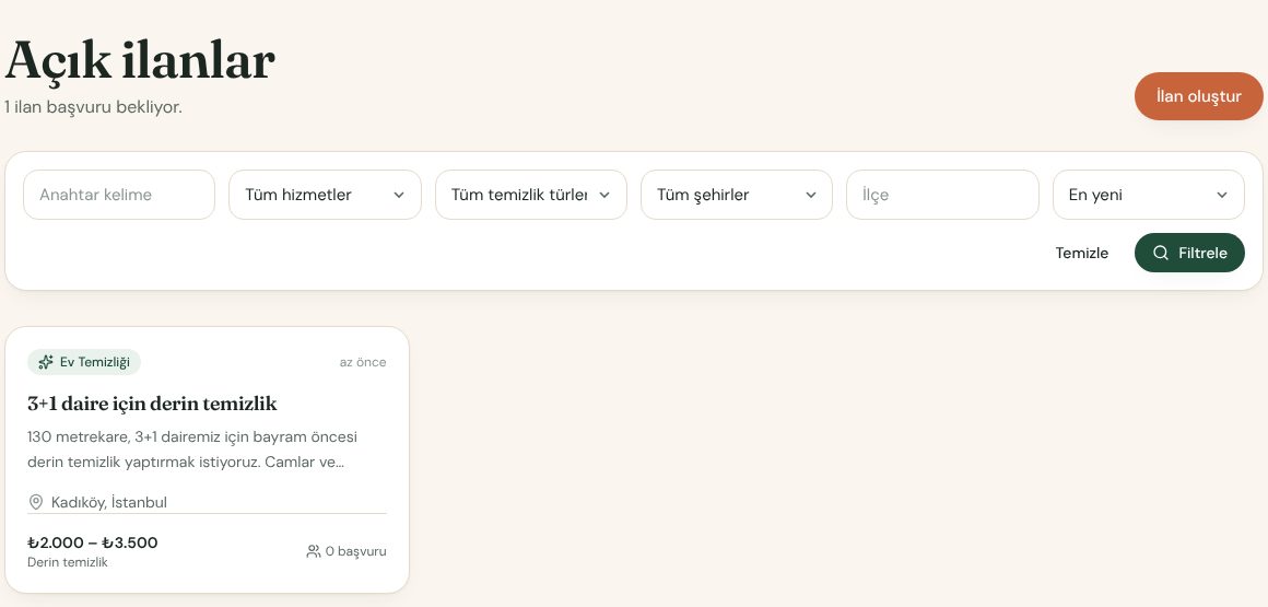 Açık ilanlar listesi ve filtreler
