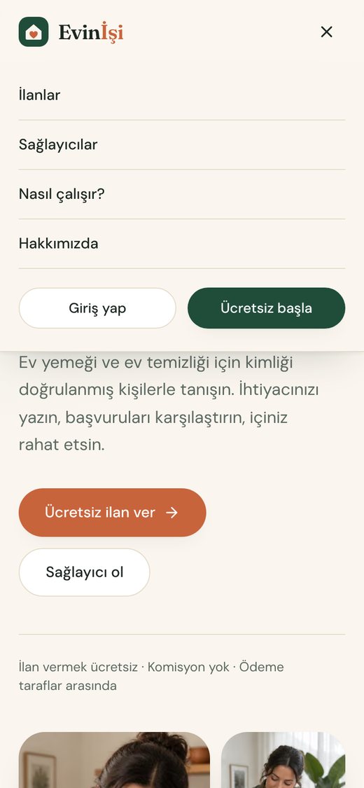 Açık menü, telefon görünümü